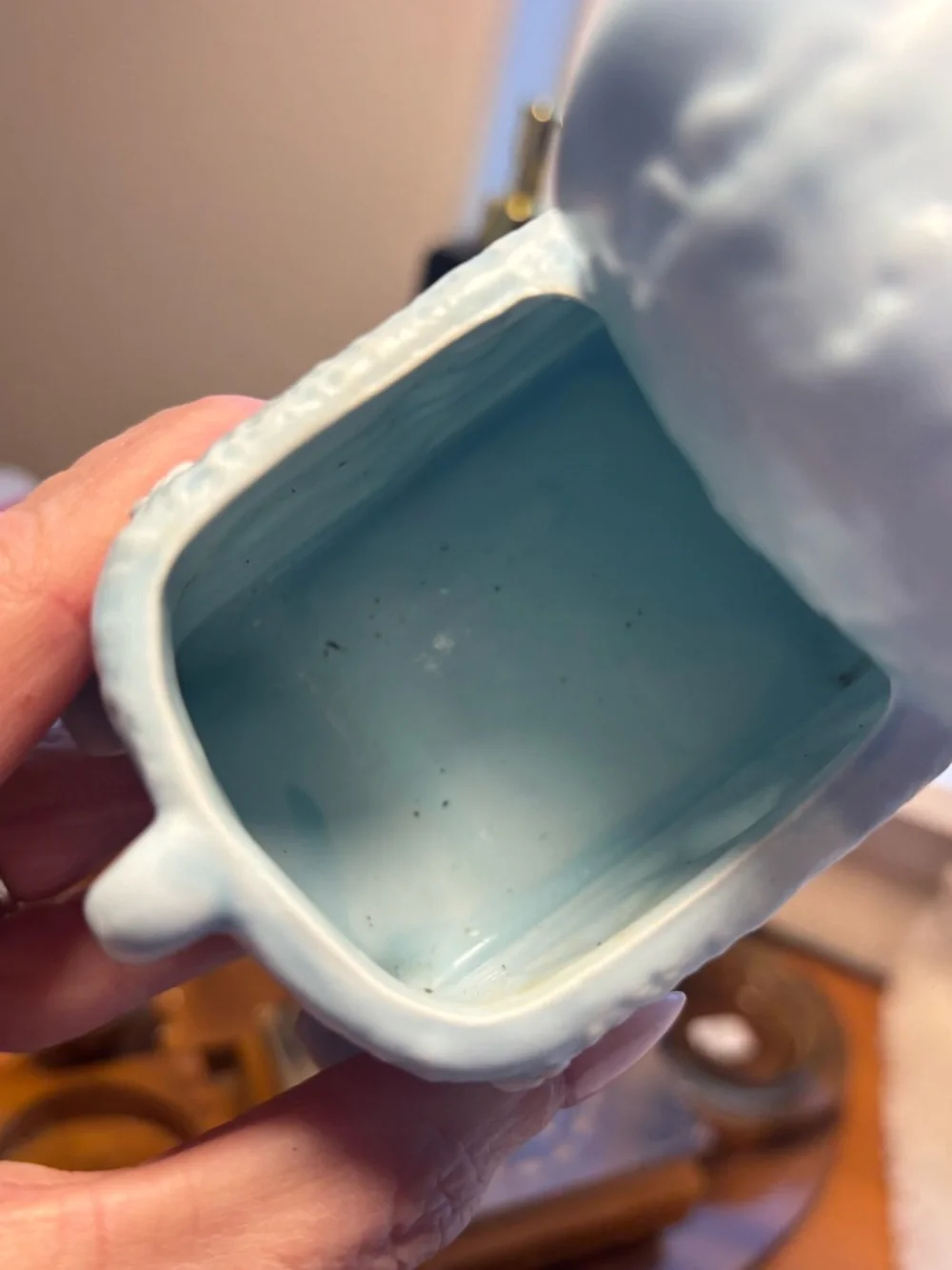 Light Blue Ceramic Elephant Vase with Pink Floral Accent